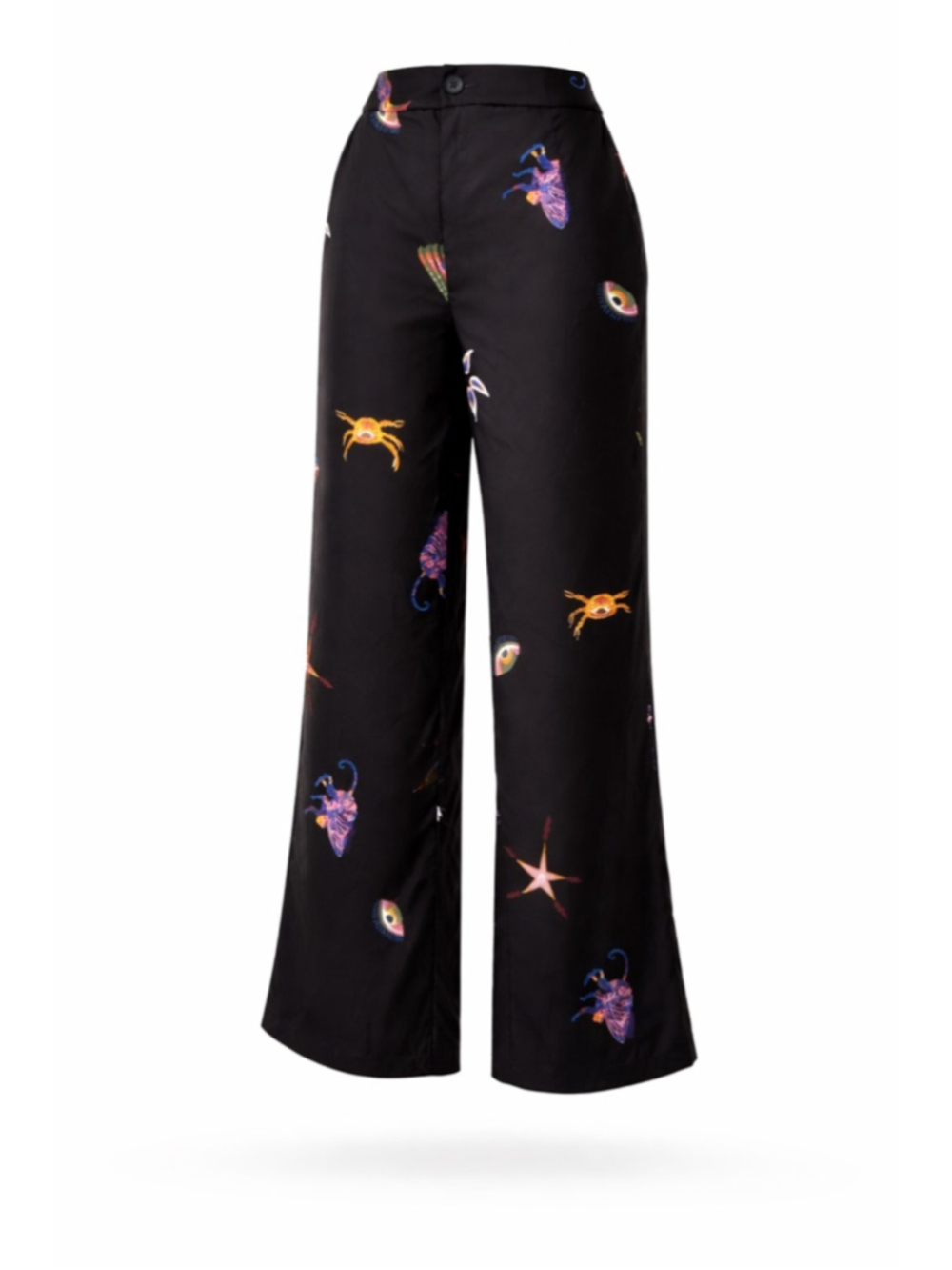 SHEIN Size Medium Black Printed Wide Leg High Waist Pants NWT